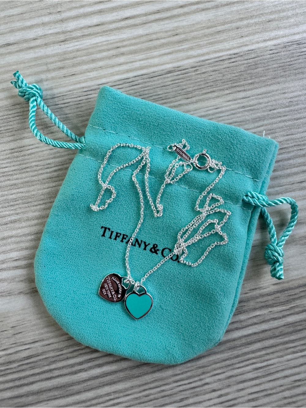 Tiffany & Co. Blue Heart Pendant Necklace on Silver Chain